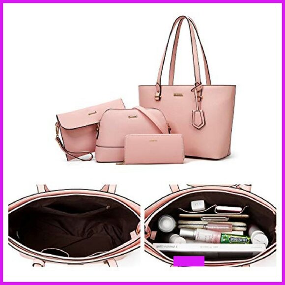 Synthetic Leather Satchel Tote Set 4pc Elegant Minimal Chic Everyday Carry - Picture 7 of 8